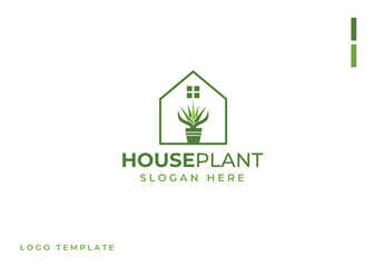 Houseplant Flowerpot Plant Pot Home Border Leaf Green Nature Garden Natural Line Vector Logo Design