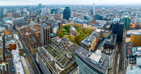 Aerial view of Birmingham, a major city in England’s West Midlands region, with multiple Industrial Revolution-era landmarks