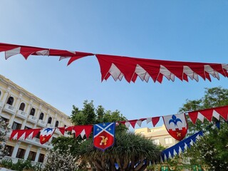Ibiza, Spain; 11th May 2023: Dalt Vila decorated for the Medieval Fair Market in Ibiza, 2023