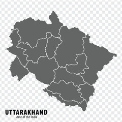 Blank map State  Uttarakhand of India. High quality map Uttarakhand with municipalities on transparent background for your web site design, logo, app, UI. Republic of India.  EPS10.
