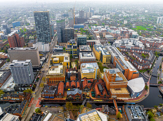 Aerial view of Birmingham, a major city in England’s West Midlands region, with multiple...