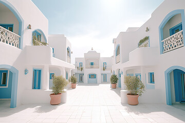 View of Oia town in Santorini island in Greece -- Greek landscape Generative AI