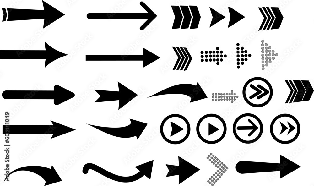 Poster set of new style black vector arrows isolated on white. vector icon arrow. arrows vector illustratio