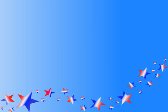 Star Gradient Confetti National Flag Colour Blue Red White Represent To America, UK, Holland, Thailand, France, Italy. For Celebration Party Ceremony. Blue Sky Background Decoration.