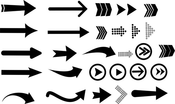 Set of new style black vector arrows isolated on white. Vector icon arrow. Arrows vector illustration collection. Replaceable vector design.
