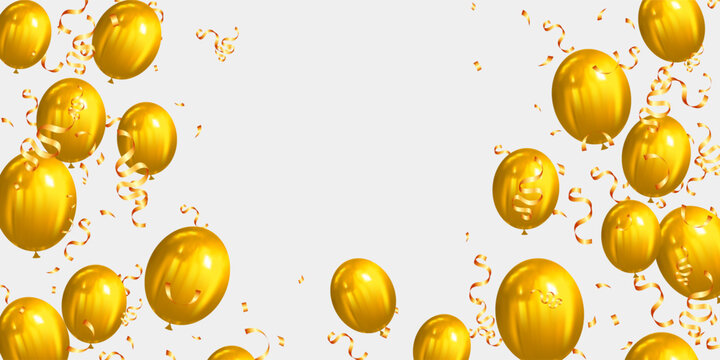 celebration background with golden balloons and confetti. vector illustration