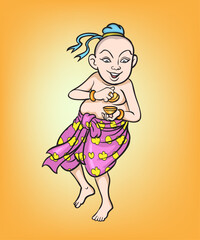 Thai children, Thai cartoons, Thai musical play. pop art retro hand drawn style vector design illustration.