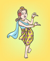 Thai traditional dance, Thai children, Thai cartoons. pop art retro hand drawn style vector design illustration.