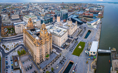 Aerial view of Liverpool waterfront ready for Europvision song contest 2023, England