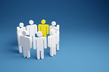 people gather in a circle to discuss and communicate, leadership and teamwork 3d render