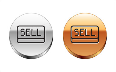 Black line Sell button icon isolated on white background. Financial and stock investment market concept. Silver-gold circle button. Vector