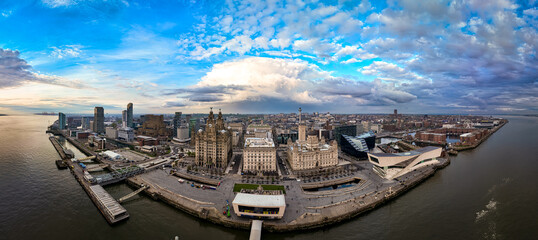 Aerial view of Liverpool waterfront ready for Europvision song contest 2023, England