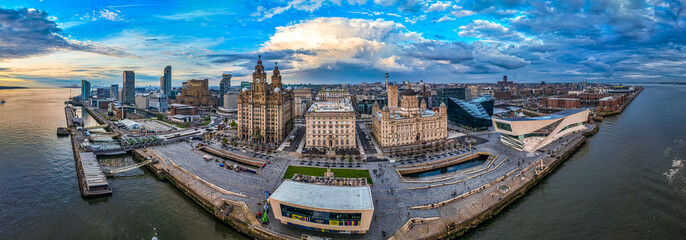 Aerial view of Liverpool waterfront ready for Europvision song contest 2023, England - obrazy, fototapety, plakaty