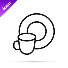 Black line Washing dishes icon isolated on white background. Cleaning dishes icon. Dishwasher sign. Clean tableware sign. Vector