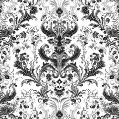 Damask Patern with Black and White Color. Generative AI