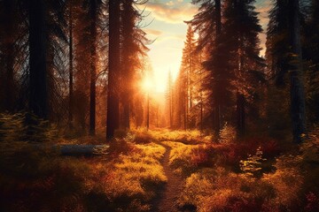 sunset in the forest
