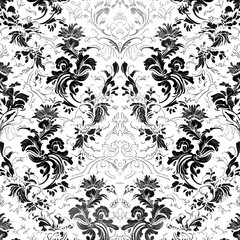 Damask Patern with Black and White Color. Generative AI