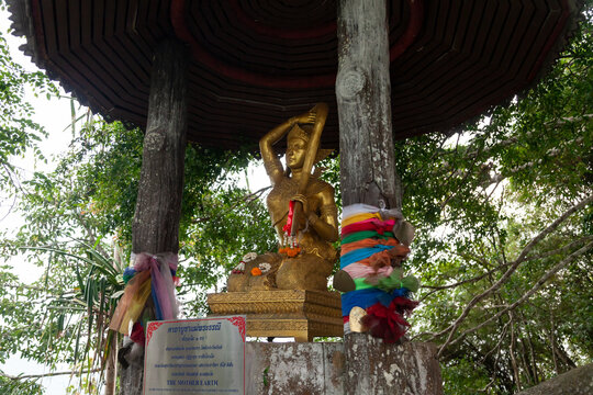 earth mother statue Phra Mae Thorani in buddhism near big buddha in phuket island in thailand