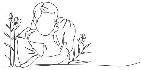 Fathers day line art vector illustration, father and daughter line art style hand drawn illustration