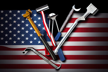 Construction and manufacturing tools with patriotic US. Generative Ai
