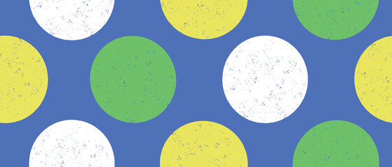 Cute Hand Drawn Abstract Polka Dots Vector Pattern. White, Yellow and Green Brush Dots on a Coral Blue Background. Simple Grunge  Dotted Vector Print ideal for Fabric, Wrapping Paper. 