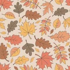 Fall leaves vector seamless pattern. Retro Thanksgiving day background. Autumn defoliation surface design for textile, scrapbook, card making 
