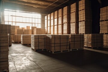 An Endless Stockpile: Inside a Busy Warehouse Full of Cardboard Boxes and Products, Generative AI