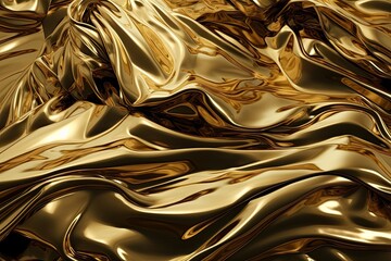 Opulent Gold Foil Surface: Vintage Luxury Metal with Crumpled Abstraction and Grunge Texture, Generative AI
