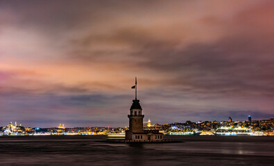 Obraz premium Maiden's Tower in Istanbul, Turkey. (KIZ KULESI). Maiden’s Tower got a new look. Istanbul’s Pearl “Maiden’s Tower” reopened after newly restored.