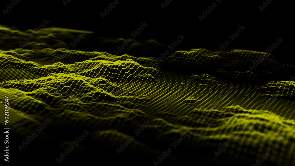 Poster abstract gold landscape background. futuristic digital mountains texture. big data visualization. fo