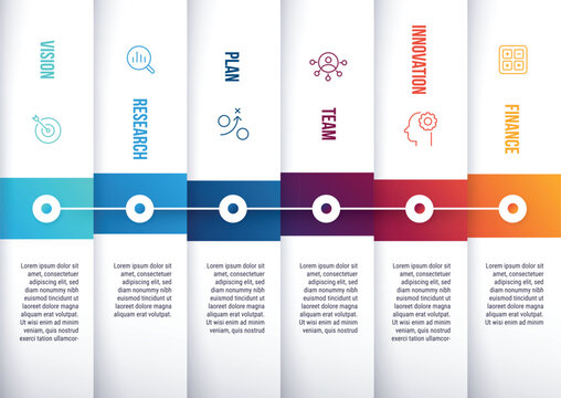Timeline template 6 step of business process.