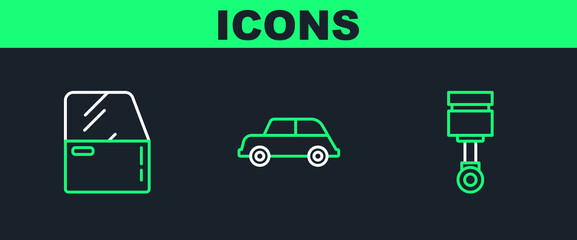 Set line Engine piston, Car door and icon. Vector