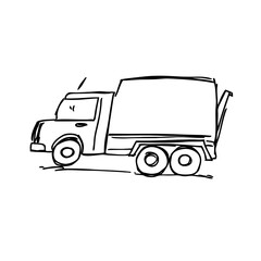 truck isolated on white, tractor trailer white and black doodle hand drawn web and design icon vector illustration