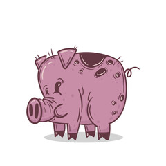 Cute pig animal cartoon isolated on white. Stock vector illustration.