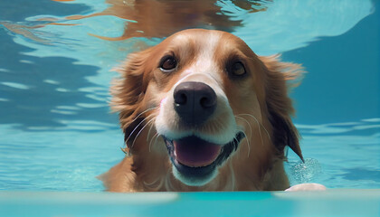 Happy Dog having fun at summer holidays in a swimming pool  Ai generated image