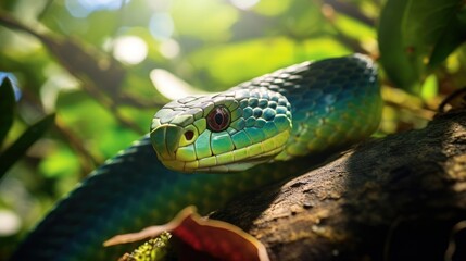 Fototapeta premium Sri Lankan Green Vine Snake. Generative AI