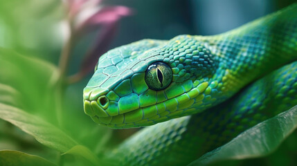 Fototapeta premium Sri Lankan Green Vine Snake. Generative AI