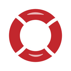 Red lifebuoy with white stripes, isolated, close-up, on a transparent and white background. Icon, element for design decoration. Vector illustration, image, graphic design.
