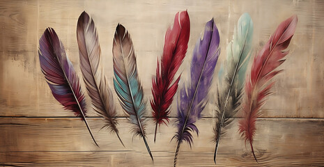 Feathers of Colorful Canvas, Vintage Wall Art Poster, generative Ai
