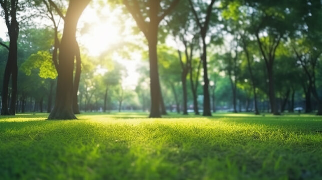 A green grass field with trees in the background