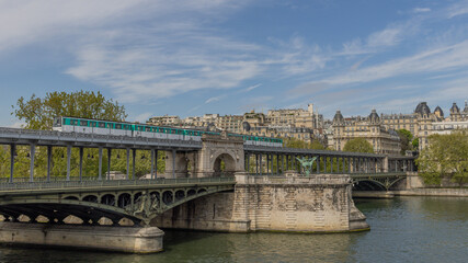 Fototapeta na wymiar Pont Bir De Hakeim Bridge Paris France. Famous old bridge crossing the river Seine in Paris France