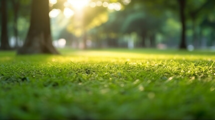 Naklejka premium A green grass field with trees in the background