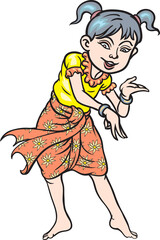 Thai traditional dance, Thai children, Thai cartoons. pop art retro hand drawn style design illustration. transparent background