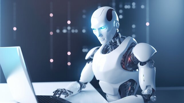 Artificial intelligence AI robot writing text. Generative AI