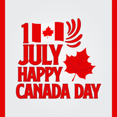 Happy Canada Day greeting card background - red Happy Canada Day typography design, Canada maple leaf, July 1st greeting card vector illustration