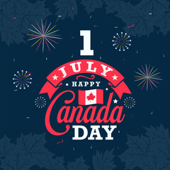 Naklejka premium Happy Canada Day typography greetings card. Canada maple leaf, July 1st greeting card vector illustration