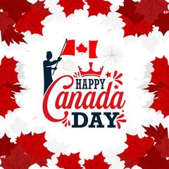 Happy Canada Day typography greetings card. Canada maple leaf, July 1st greeting card vector illustration