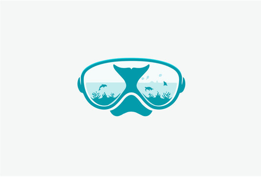 Diving goggles illustration, diving mask logo.