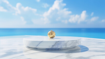 Obraz na płótnie Canvas A marble table with a blue sky and a marble base