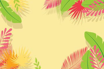 tropical background, frame, outline for text, tropical palm leaves, hawaiian print for banner, postcard.